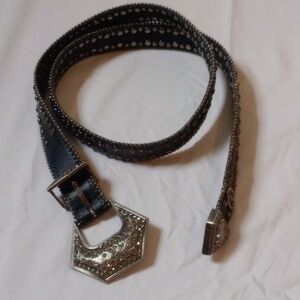 Christina Alexander,Elegant Black Studded Belt with Silver Accents